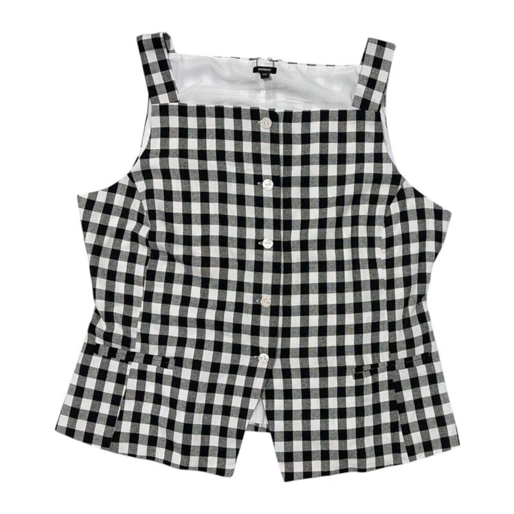 Black/White - Express Women's Lightweight Slim Fit Linen Blend Button-Up Tank To